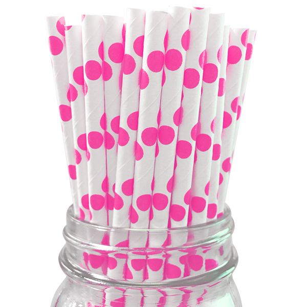 Heart Paper Straws, 7-3/4-inch, 25-Piece Hot Pink/White