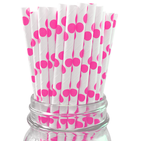Hot Pink Polka Dot 25pc Paper Straws.