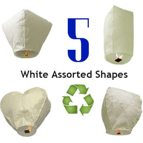 5 ECO White Assorted Shapes Sky Lanterns