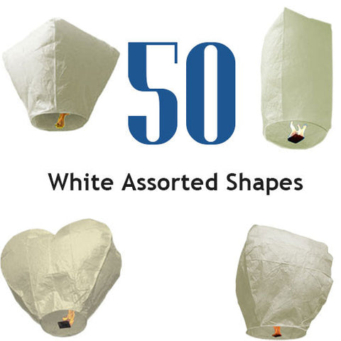 50 White Assorted Shapes Sky Lanterns.