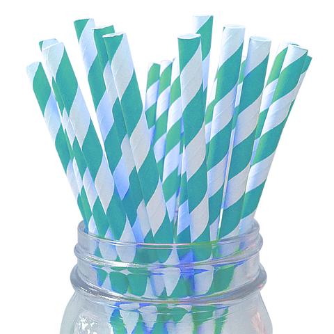 Aqua Striped 25pc Paper Straws.