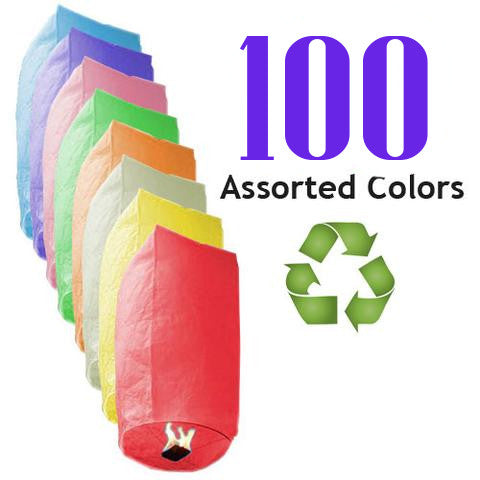 100 Assorted Color ECO Cylinder Sky Lanterns.