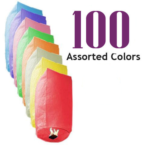 100 Assorted Color Cylinder Sky Lanterns.