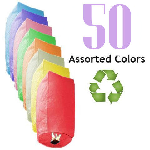 50 Assorted Color ECO Cylinder Sky Lanterns.