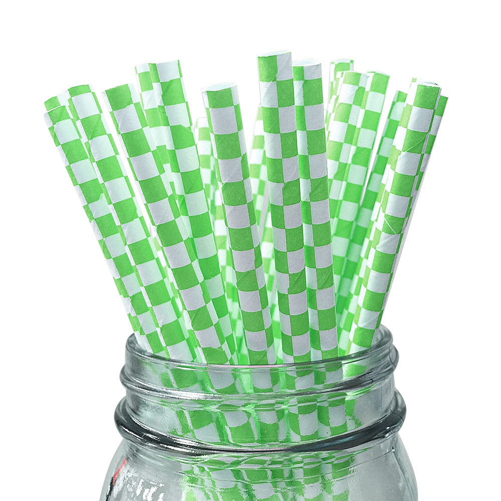 Green Checkered 25pc Paper Straws