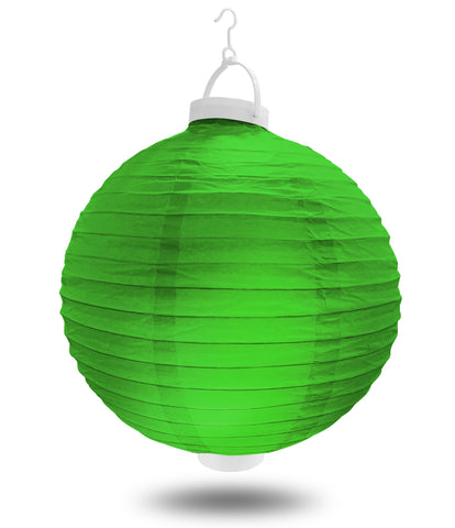 8" Green Battery Operated LED Paper Lanterns.
