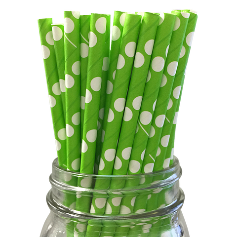 Green with White Polka Dot 25pc Paper Straws.
