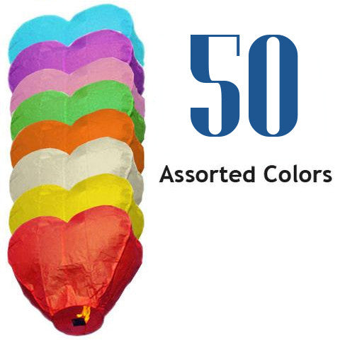 50 Assorted Color Heart Sky Lanterns.