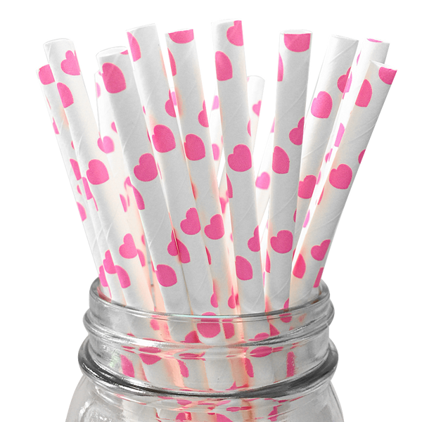 Light Pink Hearts 25pc Paper Straws
