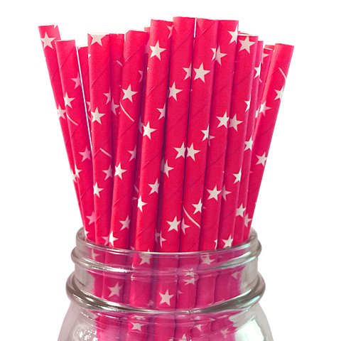 Hot Pink with White Stars 25pc Paper Straws.