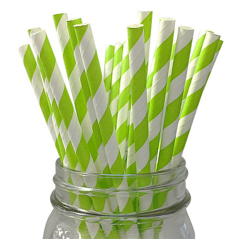Kiwi Green Striped 25pc Paper Straws.