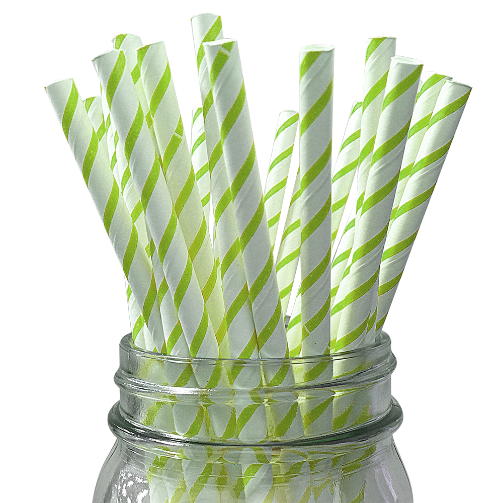Lime Skinny Striped 25pc Paper Straws