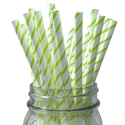 Lime Skinny Striped 25pc Paper Straws.