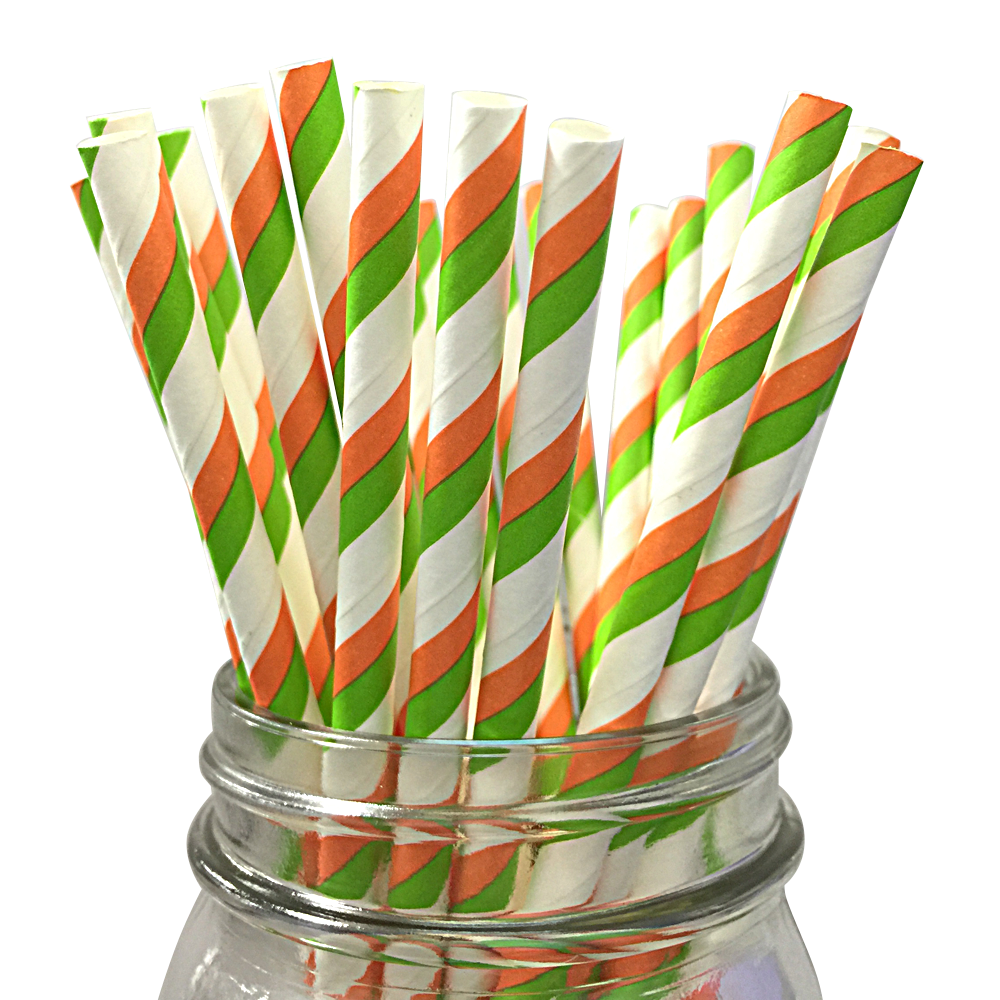Green and Orange Striped 25pc Paper Straws