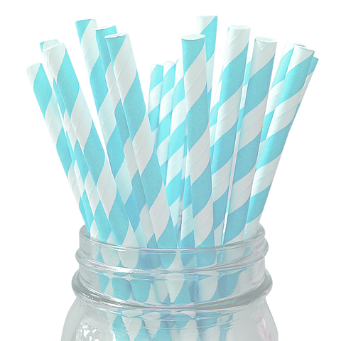 Light Blue Striped 25pc Paper Straws.