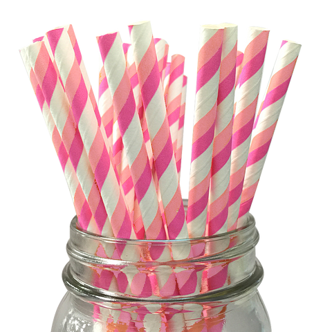 Light Pink and Hot Pink Striped 25pc Paper Straws.