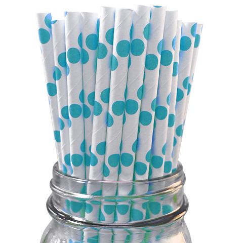 Light Blue Polka Dot 25pc Paper Straws.