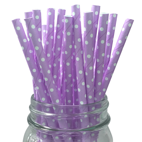 Mini Lavender with White Polka Dot 25pc Paper Straws.