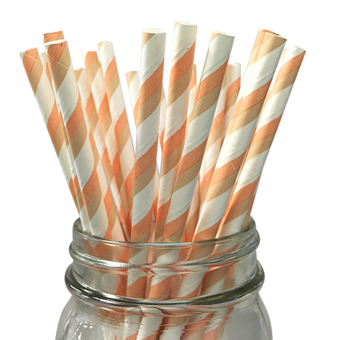 Peach and Taupe Striped 25pc Paper Straws.