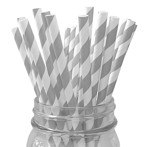 Grey Striped 25pc Paper Straws.