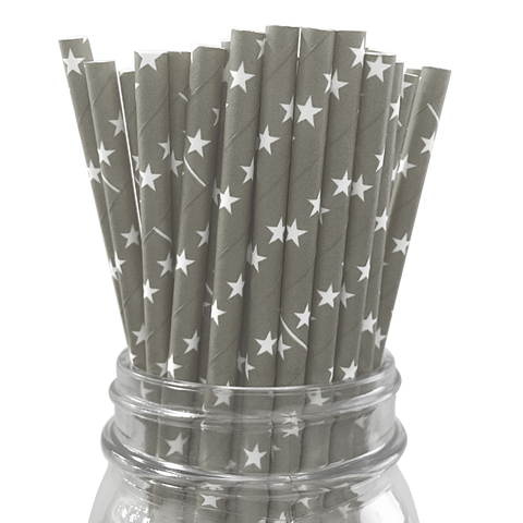 Grey with White Stars 25pc Paper Straws.