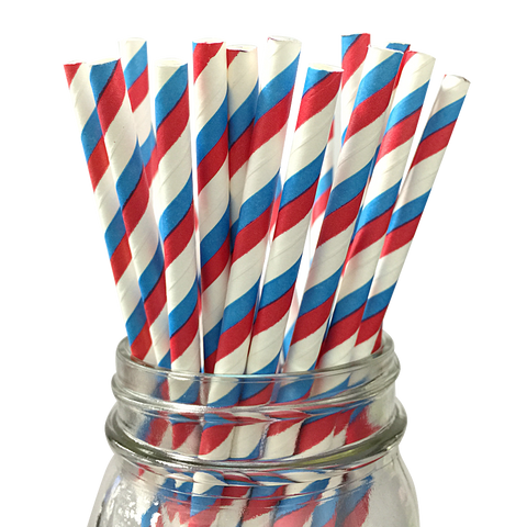 Powder Blue and Red Striped 25pc Paper Straws.