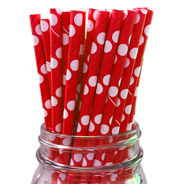 25 Red and Green Polka Dot Paper Straws-7.75 Inches-Christmas Party  Straws-Party Straws-Shower-Wedding-Party-Biodegradable