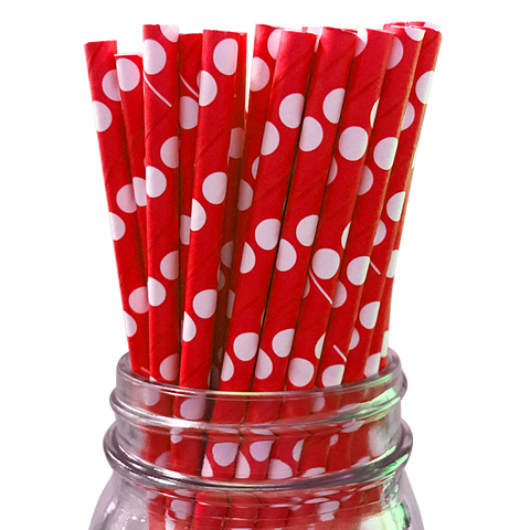 Red with White Polka Dot 25pc Paper Straws.