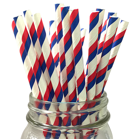Royal Blue and Red Striped 25pc Paper Straws.