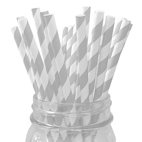 Silver Striped 25pc Paper Straws.