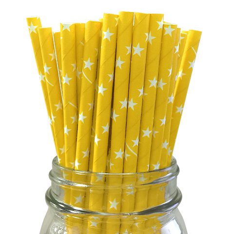 Yellow with White Stars 25pc Paper Straws.