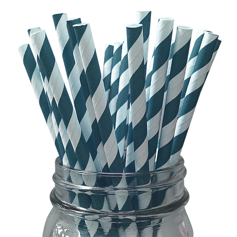 Dark Teal Striped 25pc Paper Straws.