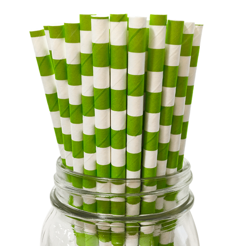 Green Apple Rugby Striped 25pc Paper Straws.