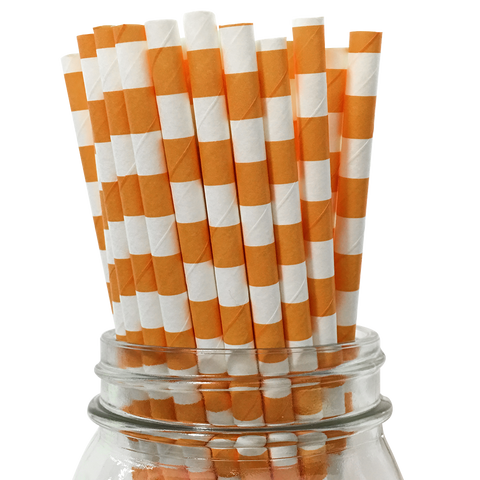Orange Rugby Striped 25pc Paper Straws.