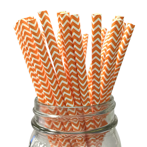 Orange Chevron Striped 25pc Paper Straws.