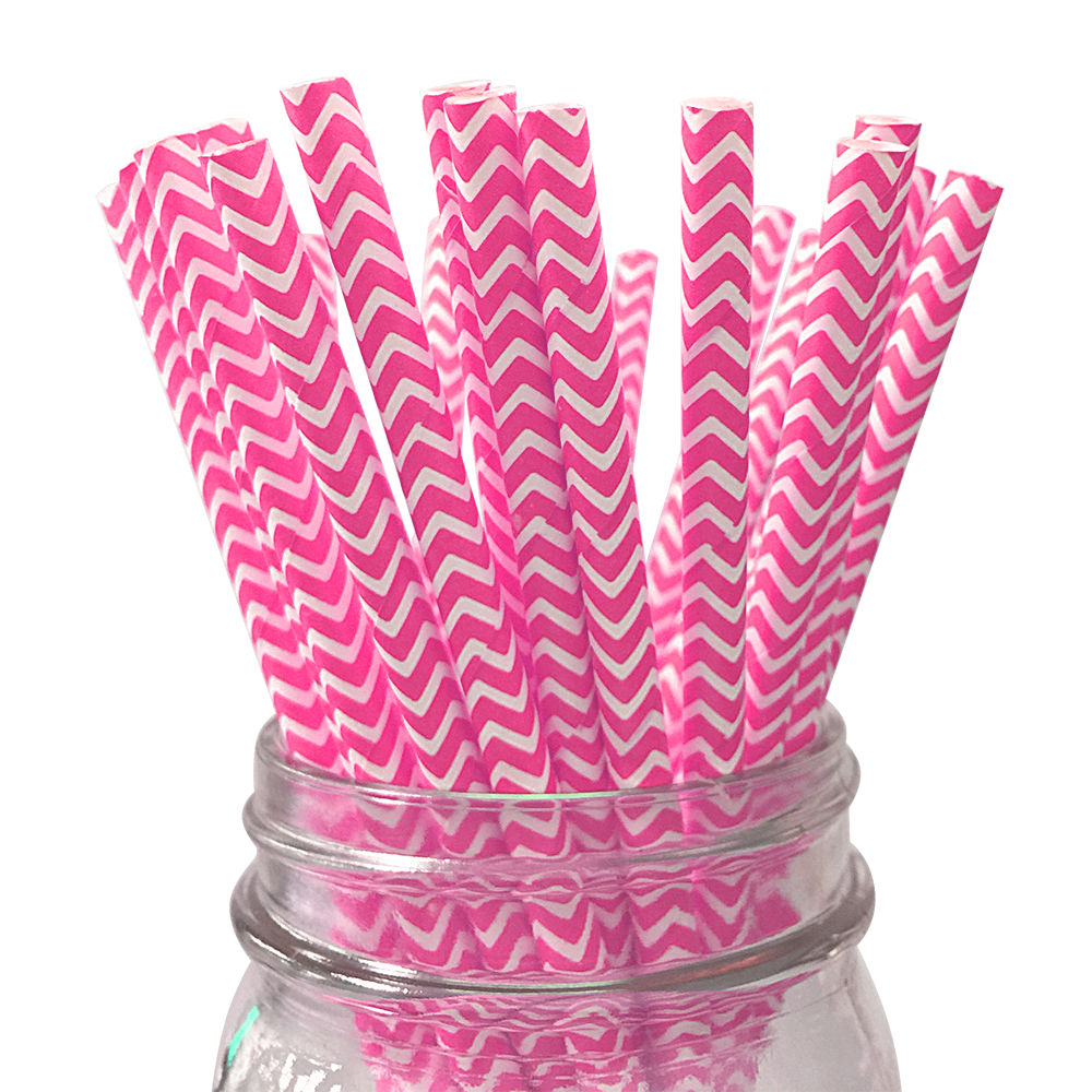 Hot Pink Chevron Paper Straws (24 Piece(s))
