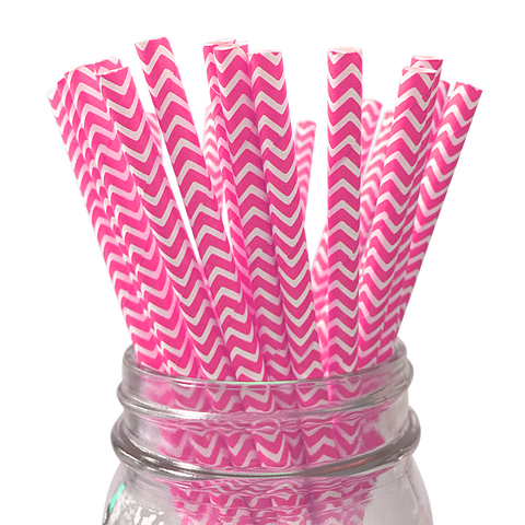 Hot Pink Chevron Striped 25pc Paper Straws.