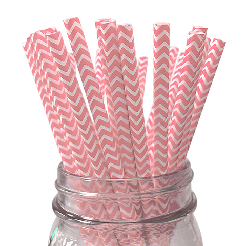 Light Pink Chevron Striped 25pc Paper Straws.