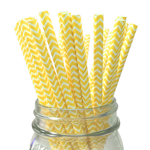 Yellow Chevron Striped 25pc Paper Straws.