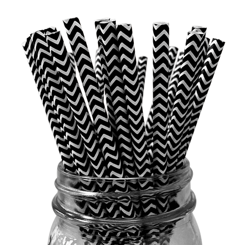 Black Chevron Striped 25pc Paper Straws.