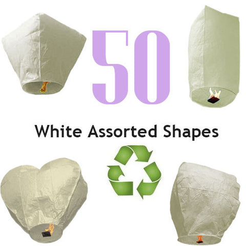 50 ECO White Assorted Shapes Sky Lanterns.