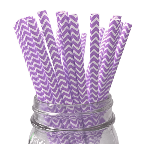 Lavender Chevron Striped 25pc Paper Straws.