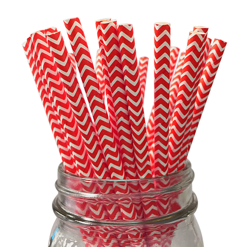 Red Chevron Striped 25pc Paper Straws.