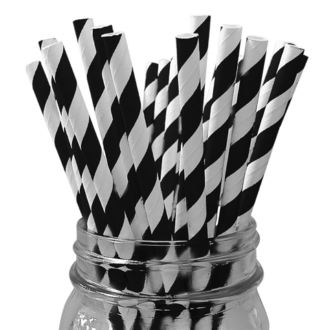 Black Striped 25pc Paper Straws.