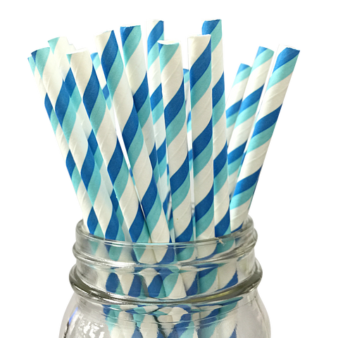 Blue and Aqua Striped 25pc Paper Straws.