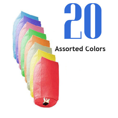 20 Assorted Color Cylinder Sky Lanterns.
