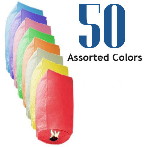 50 Assorted Color Cylinder Sky Lanterns.