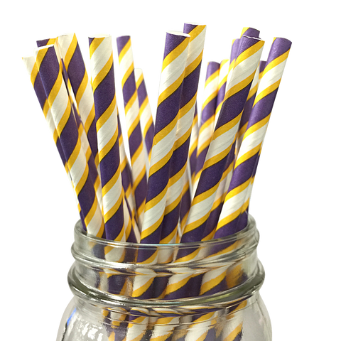 Grape and Yellow Striped 25pc Paper Straws.