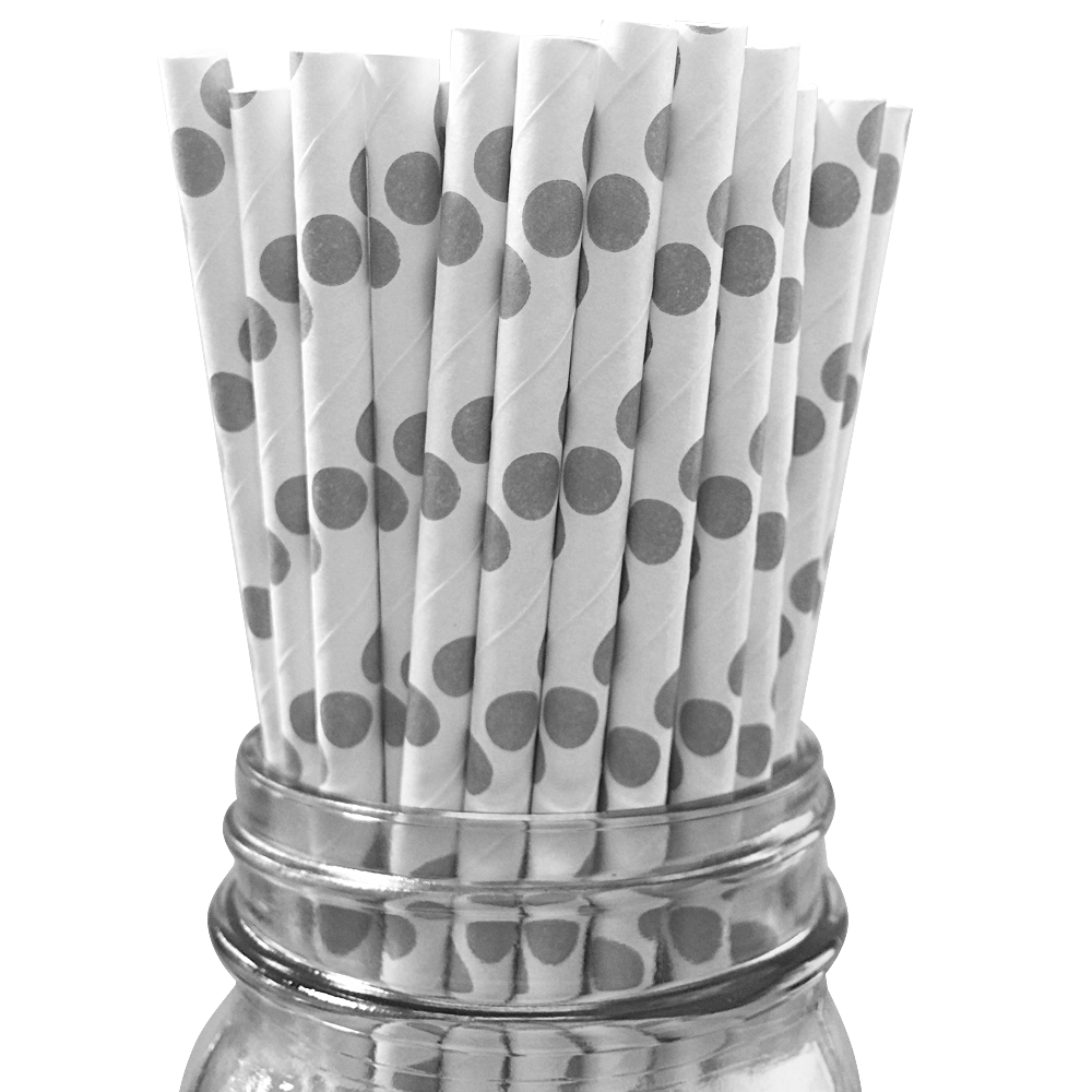 Grey Polka Dot 25pc Paper Straws