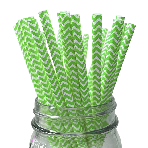 Green Apple Chevron Striped 25pc Paper Straws.